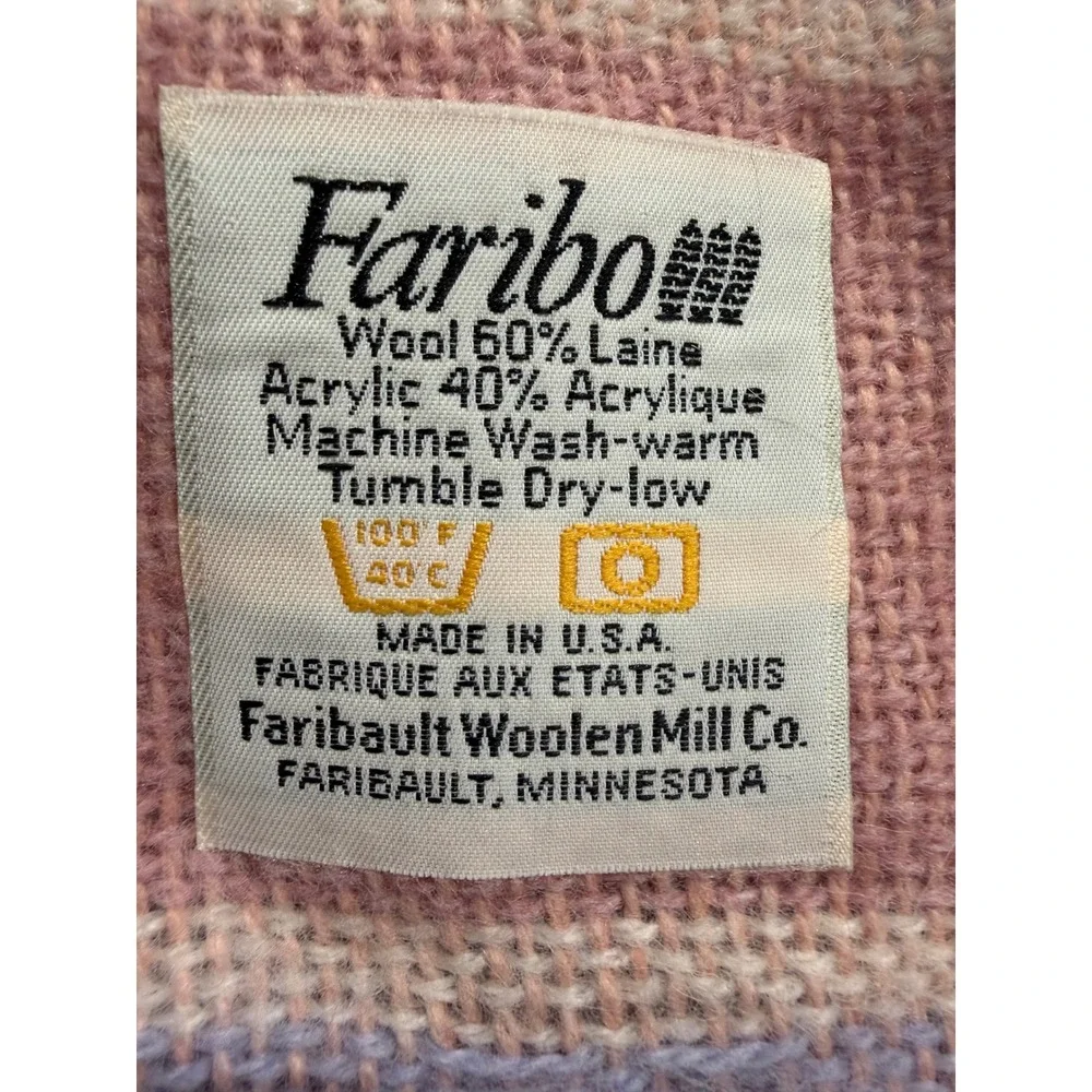 Vintage Faribault Faribo Plaid Blanket Unisex OS Multicolor Wool Blend Fringe